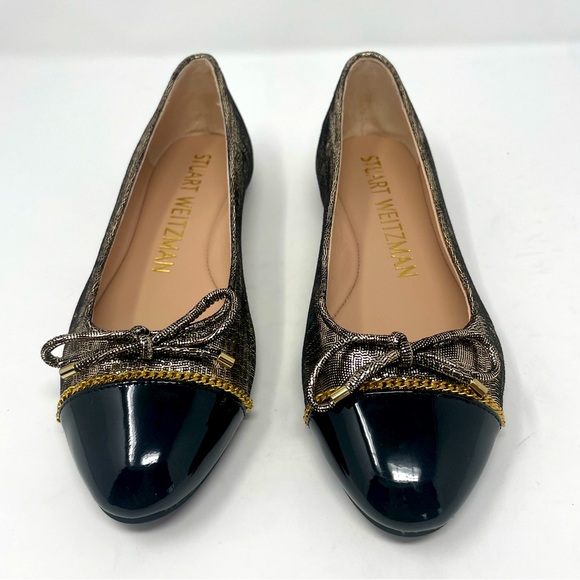 Stuart Weitzman Black and Gold Metallic Ballerina Flats - Picture 3 of 9